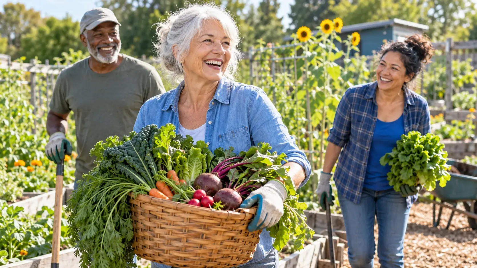 Older adults volunteering in a community garden